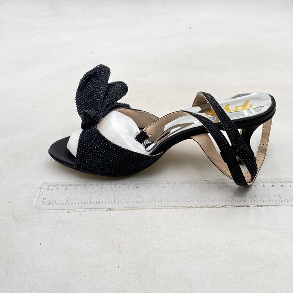 FYS Women Cute Rhinestones Bow Peep Toe Low Kitten Heel Ankle Strap Sandal Black - Picture 2 of 8